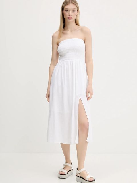 Hollister Co. sukienka lniana kolor biały midi rozkloszowana KI359-1209 - zdjęcie produktu nr 1