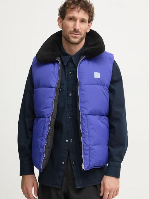 A.P.C. bezrękawnik dwustronny doudoune teddy kolor niebieski zimowy PAAFW.M30201