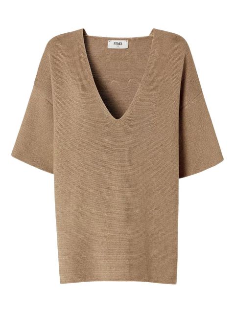 FENDI embroidered V-neck top - Brown - zdjęcie produktu nr 1