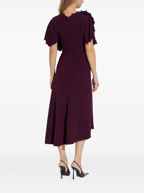 Victoria Beckham ruffled-sleeve asymmetric midi dress - Red