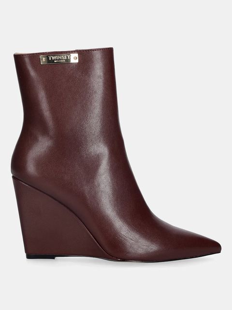 Twinset botki damskie kolor bordowy na koturnie 252TGT212