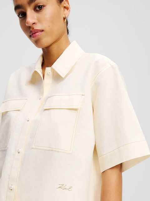 Karl Lagerfeld koszula lniana damska kolor beżowy relaxed z kołnierzykiem klasycznym A2W11012 - zdjęcie produktu nr 2