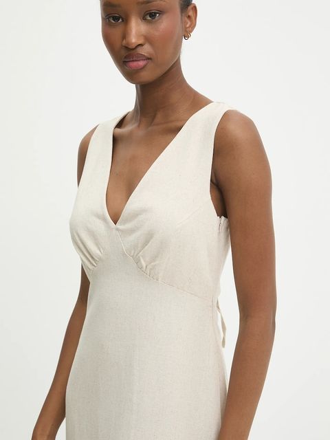 Answear.LAB sukienka z domieszką lnu kolor beżowy maxi rozkloszowana