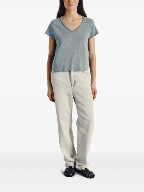 American Vintage Sonoma frayed V-neck T-shirt - Blue - zdjęcie produktu nr 2