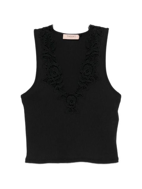 TWINSET lace-trim ribbed top - Black - zdjęcie produktu nr 1
