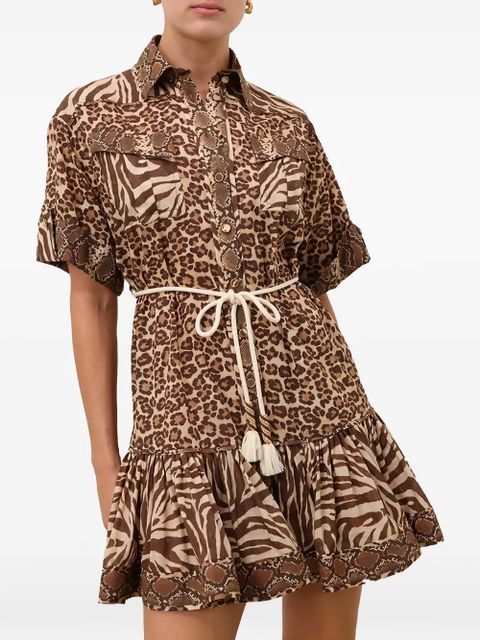 ZIMMERMANN animal-print ruffled mini dress - Brown - zdjęcie produktu nr 2