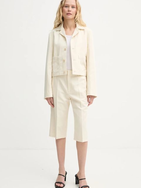 Filippa K szorty z domieszką lnu kolor beżowy wzorzyste high waist 31428 - zdjęcie produktu nr 2