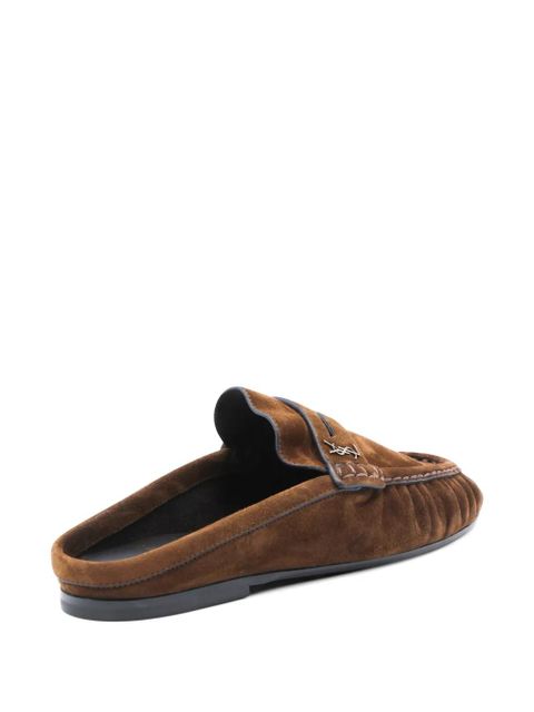 Saint Laurent logo detail loafer mules - Brown