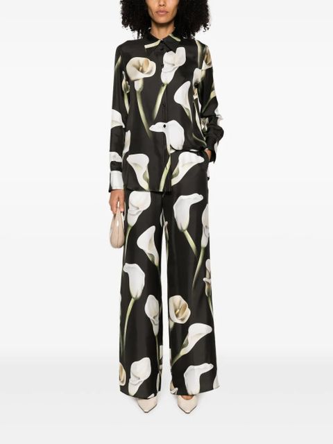 Lanvin Calla Lily-print silk trousers - Green