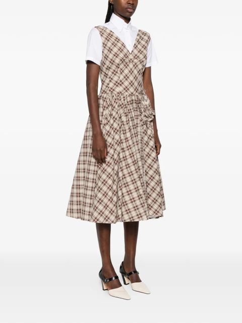 Prada V-neck checked mini dress - Brown