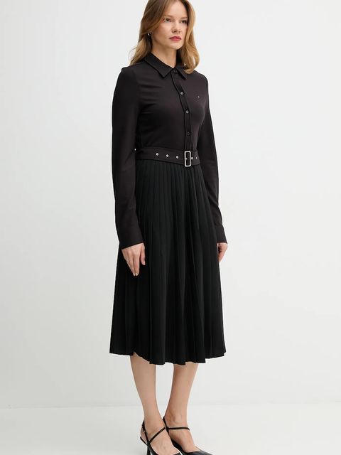 Tommy Hilfiger sukienka kolor czarny midi rozkloszowana WW0WW48398 - zdjęcie produktu nr 2