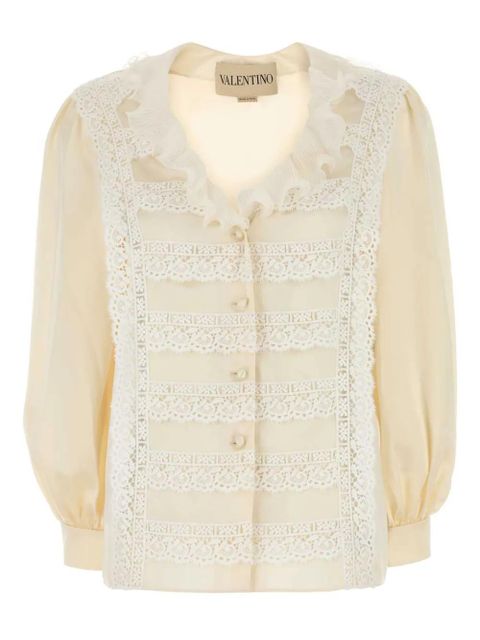Valentino Garavani ruffled lace silk shirt - Neutrals - zdjęcie produktu nr 1
