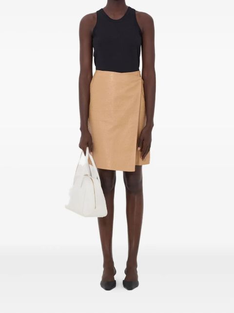 LouLou de Saison Gora ostrich-effect wrap midi skirt - Neutrals