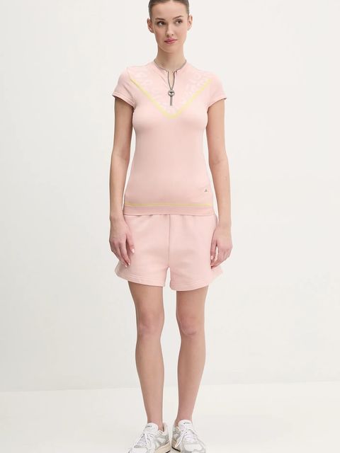 adidas by Stella McCartney t-shirt treningowy TrueNature kolor różowy z półgolfem JI5227 - zdjęcie produktu nr 2