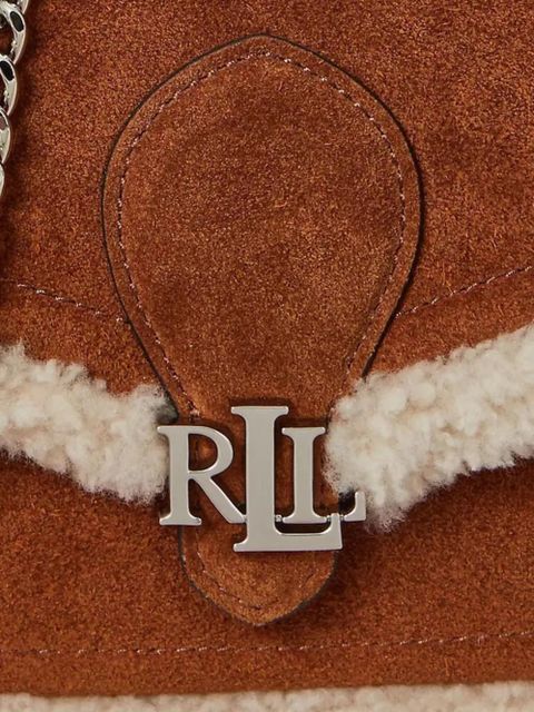 Lauren Ralph Lauren shearling-trim logo-plaque cross body bag - Brown