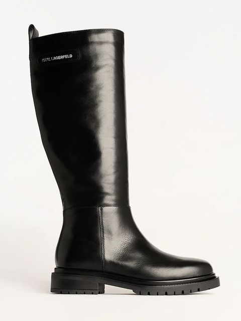 Karl Lagerfeld kozaki skórzane BINKY damskie kolor czarny na płaskim obcasie KL47595 - zdjęcie produktu nr 1