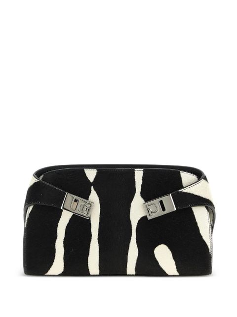 Ferragamo animal-print buckle clutch bag - White