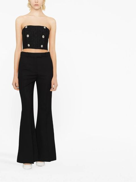 Alessandra Rich pinstripe crystal-embellished crop top - Black
