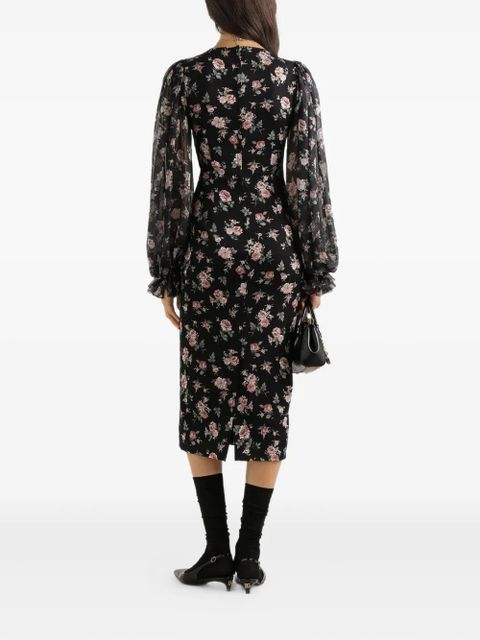 Dolce & Gabbana puff-sleeve floral midi dress - Black