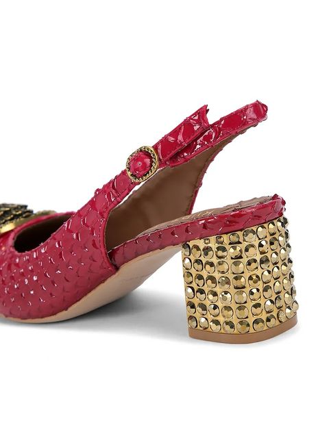 Kurt Geiger London czółenka skórzane Chelsea Block Slingback kolor różowy na słupku z odkrytą piętą 3415058719