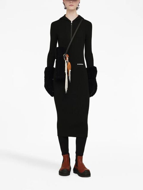 Jil Sander ribbed-knit hooded midi dress - Black
