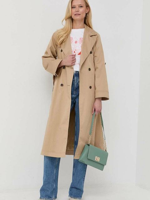 Marella płaszcz damski kolor beżowy przejściowy dwurzędowy - zdjęcie produktu nr 1