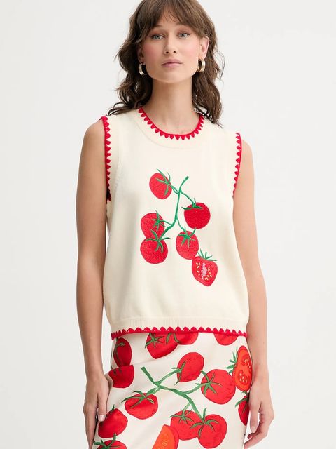 Never Fully Dressed kamizelka Tomato damski kolor beżowy NFDKN664 - zdjęcie produktu nr 1