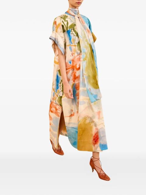 Ulla Johnson Studio tie-neck belted midi dress - Neutrals