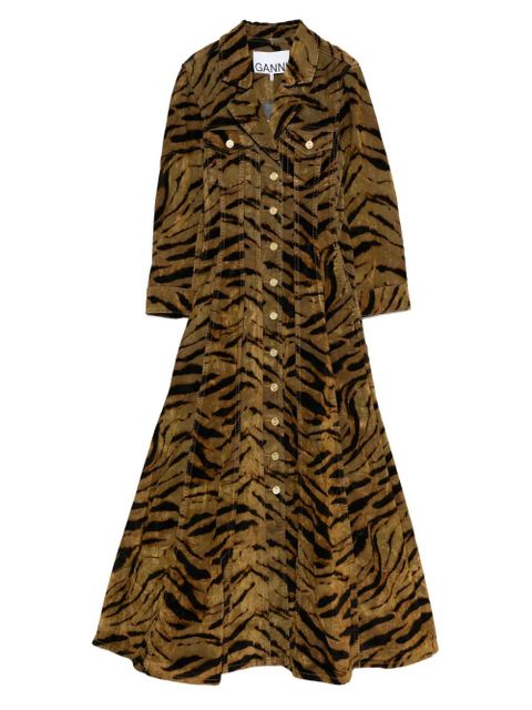 GANNI tiger-pattern button-up maxi dress - Brown - zdjęcie produktu nr 1