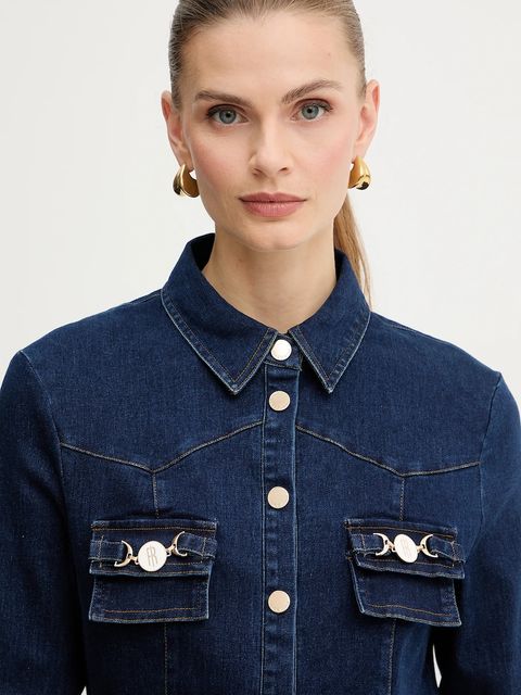 Fracomina koszula jeansowa damska kolor niebieski regular z kołnierzykiem klasycznym FS25WT6004W78201