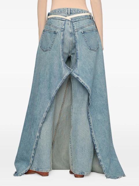 Maison Margiela frayed string-detail maxi cotton skirt - Blue