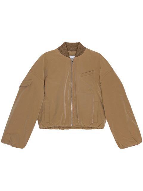 GANNI logo-embroidered bomber jacket - Brown