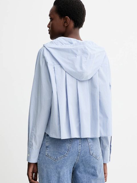 Marc O'Polo koszula bawełniana damska kolor niebieski relaxed ze stójką 5000007030