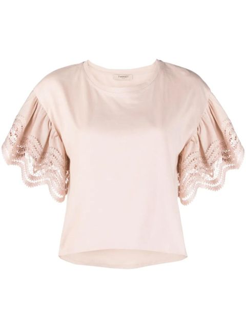 TWINSET lace-trim T-shirt - Pink - zdjęcie produktu nr 1