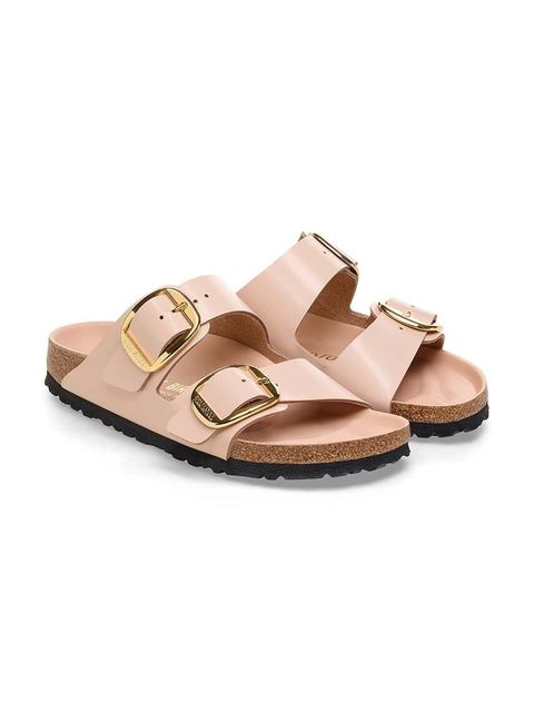 Birkenstock klapki skórzane Arizona Big Buckle damskie kolor beżowy 1026478
