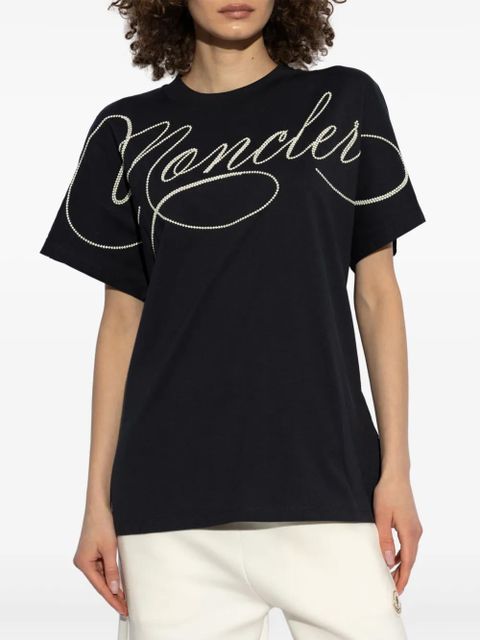 Moncler embroidered cursive-logo T-shirt - Blue