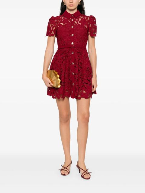 Self-Portrait floral-lace mini dress - Red