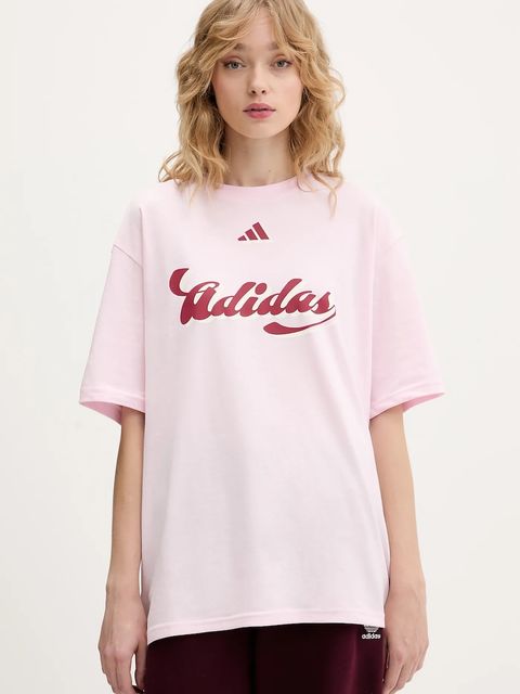 adidas t-shirt bawełniany House of Tiro damski kolor różowy KB7169 - zdjęcie produktu nr 1