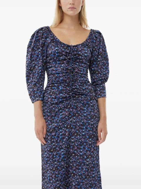 GANNI gathered satin midi dress - Black