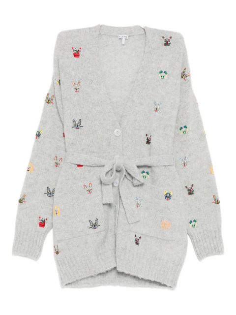 LOEWE animal-embroidered cardigan - Grey