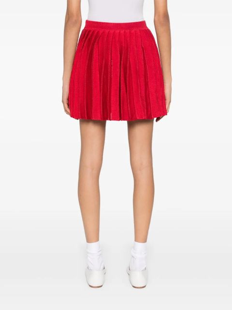 Self-Portrait pleated knitted mini skirt - Red