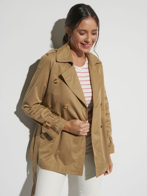 Dwurzędowy trencz damski z paskiem