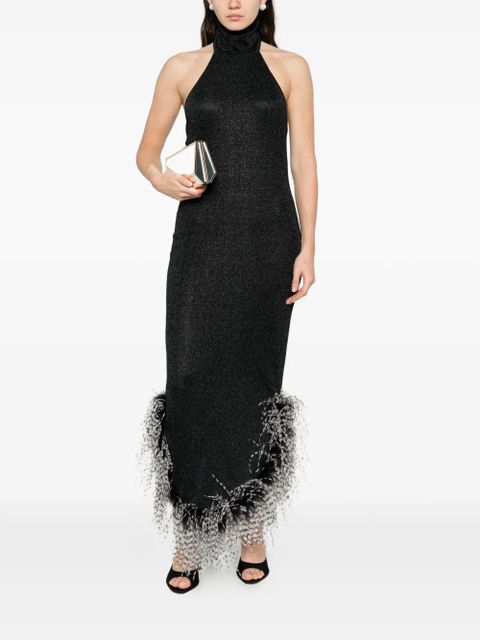 Oséree feather-trim midi dress - Black - zdjęcie produktu nr 2