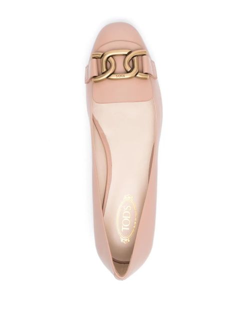 Tod's chain-embellished leather ballerina shoes - Pink