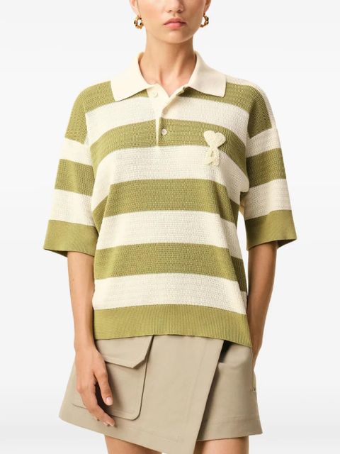 AMI Paris Ami De Coeur striped polo top - Neutrals
