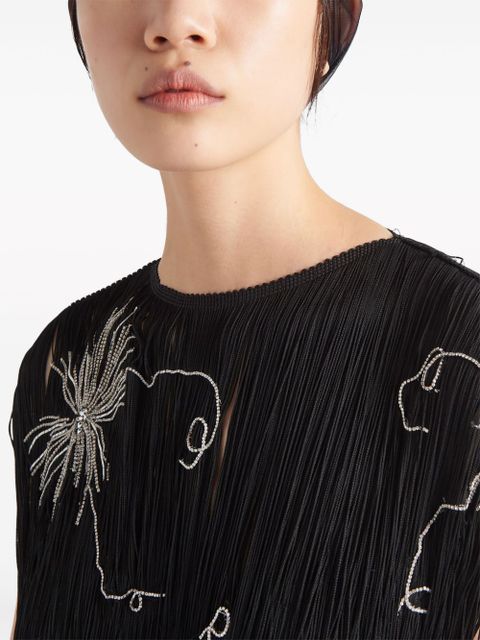 Prada fringed embroidered dress - Black