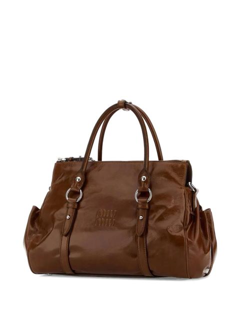 Miu Miu logo-embossed leather tote bag - Brown