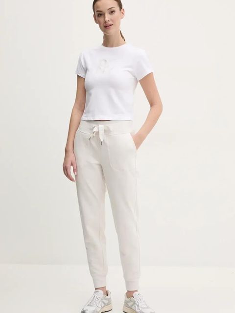 Dkny spodnie dresowe damskie kolor beżowy gładkie DP5P3496 - zdjęcie produktu nr 2