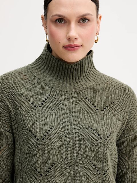 United Colors of Benetton sweter z dodatkiem wełny damski kolor zielony lekki z półgolfem 1FDFD10F2