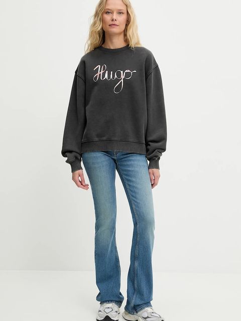 HUGO bluza bawełniana damska kolor szary z nadrukiem 50545198